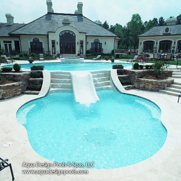Infinity Edge Pool with Raised Spa and Slide Modern Pool Atlanta by Aqua Design Pools