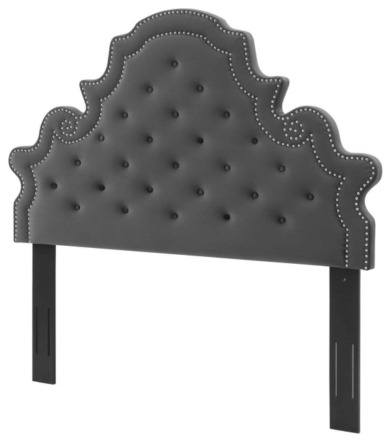 Tufted Headboard, King Size, Velvet, Dark Gray, Modern Contemporary