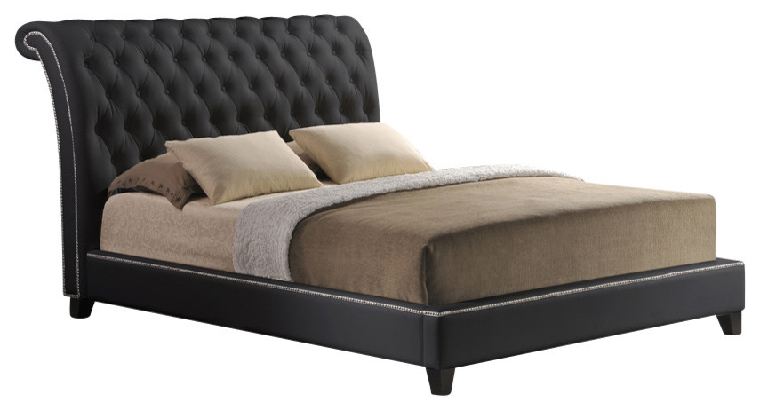 Baxton Studio Jazmin Tufted Modern Bed with Upholstered Headboard, Black, Queen