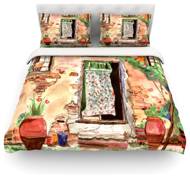 Houzz Kess Inhouse Theresa Giolzetti Tuscan Door Green Theresa Giolzetti Tuscan Door Green Brown Duvet Cover Cotton Queen Mediterranean