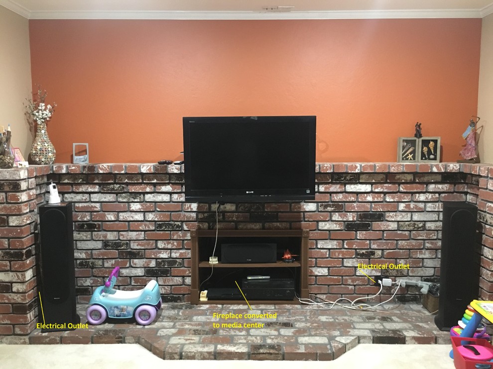 Fireplace Area Remodel Ideas with Half Brick & Half Drywall
