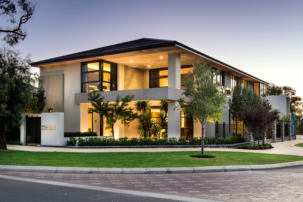 Inspiration for an expansive contemporary two-storey exterior in Perth.