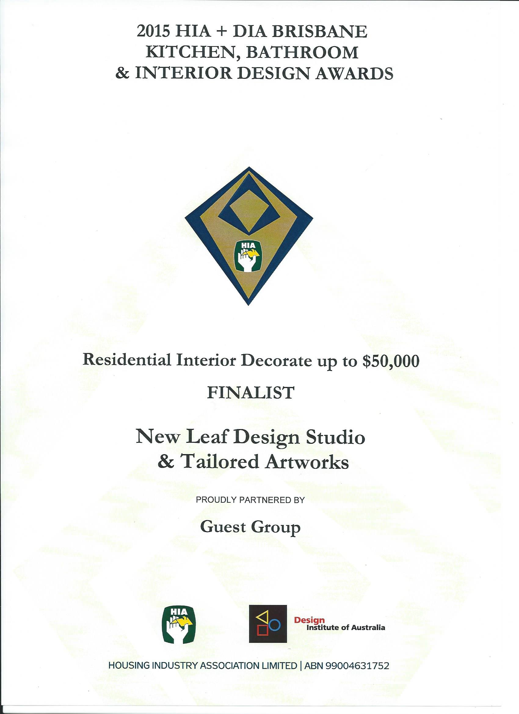 Residential Interior Decorate up to $50,000 - 2015 HIA + DIA Brisbane Kitchen, B