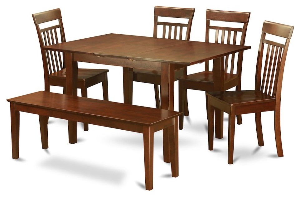 6 Piece Dinette Set Kitchen Table And 4 Dining Chairs And Bench
