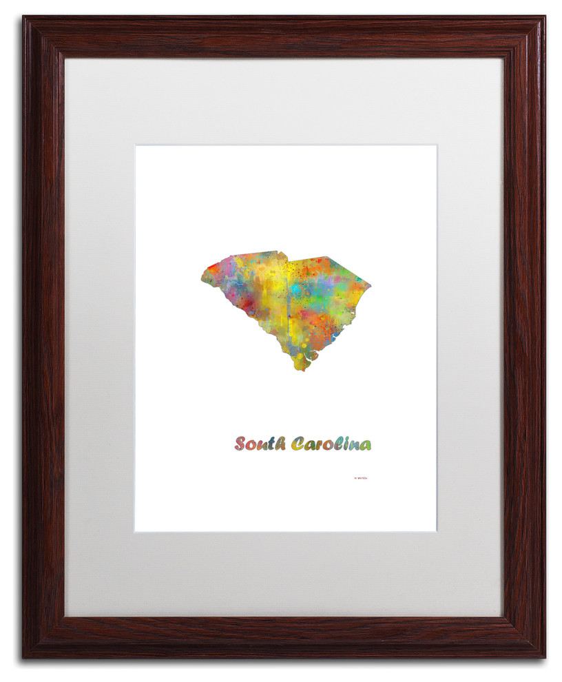 Watson 'South Carolina State Map-1' Art, Wood Frame, 16"x20", White Matte