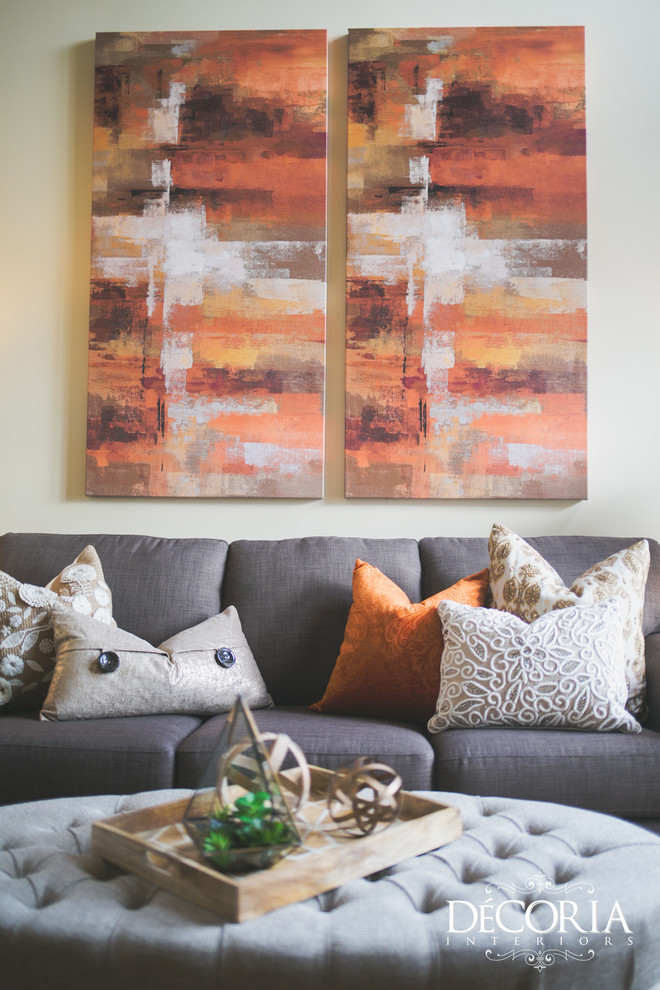 Inspiration for a small transitional formal and open concept light wood floor and beige floor home design remodel with beige walls, a standard fireplace and a tv stand