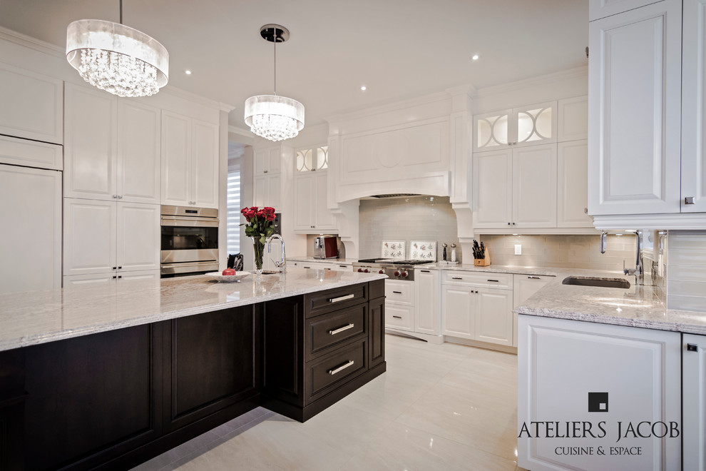 Example of a transitional kitchen design in Montreal