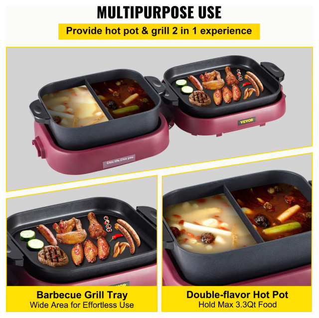 VEVOR 2 in 1 Electric BBQ Pan Grill Hot Pot Foldable Hot Pot BBQ Grill ...