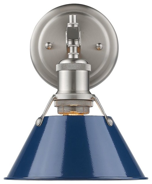 1Light Brushed Nickel BathLight With Navy Blue Shade Contemporary