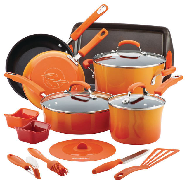 Hard Enamel Nonstick 16Piece Cookware Set Contemporary Cookware