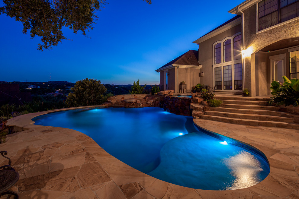 Inspiration for a rustic pool remodel in Austin