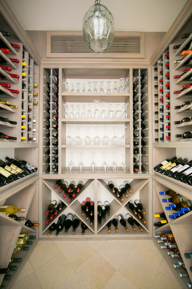 Transitional wine cellar in Orange County.