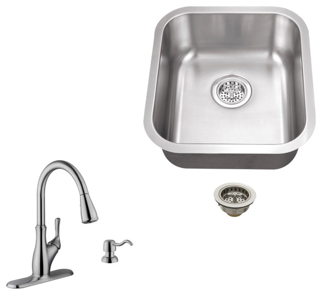 18 Gauge Stainless Steel Single Bowl Bar Sink With Gooseneck Kitchen Faucet
