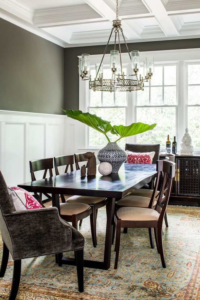 Inspiration for a traditional dining room in Atlanta with green walls.