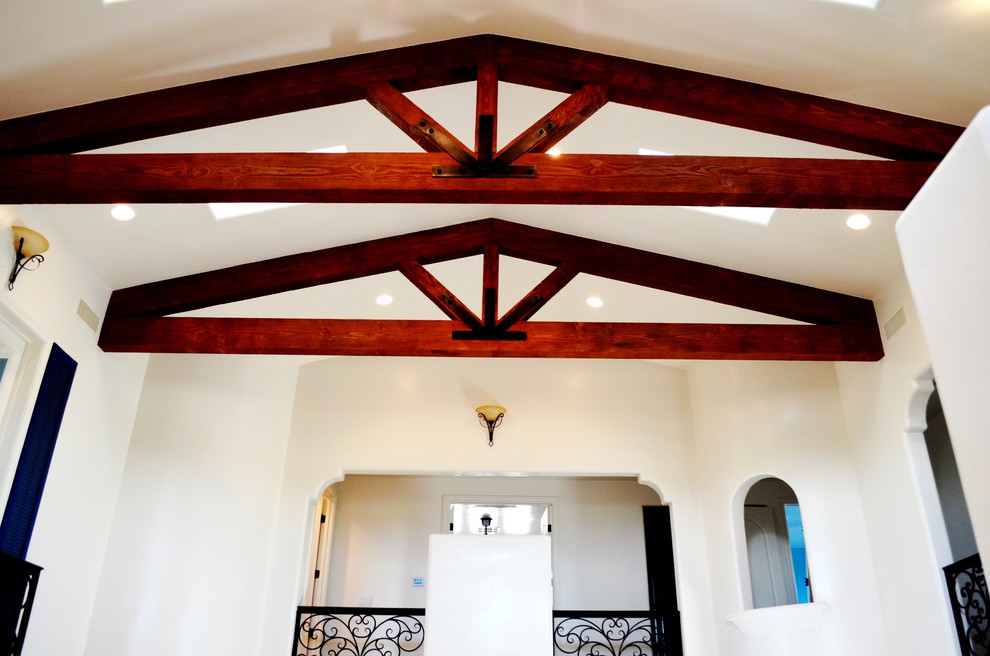 Vaulted ceiling with exposed beam trusses - Mediterranean ...