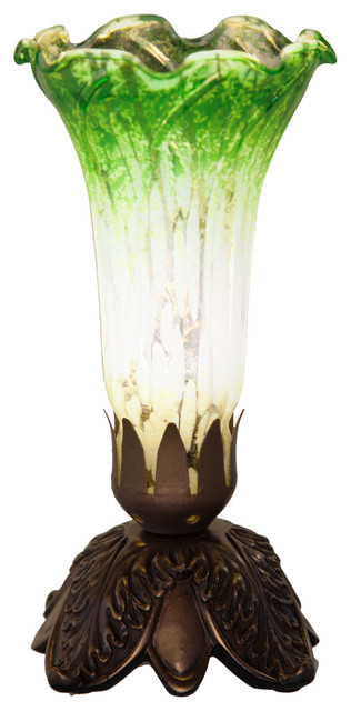8" Handblown Wireless Mercury Glass Green and Silver Lily Accent Lamp