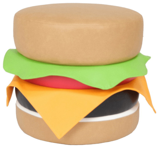 20" Brown Faux Leather Cheeseburger Novelty Ottoman Contemporary