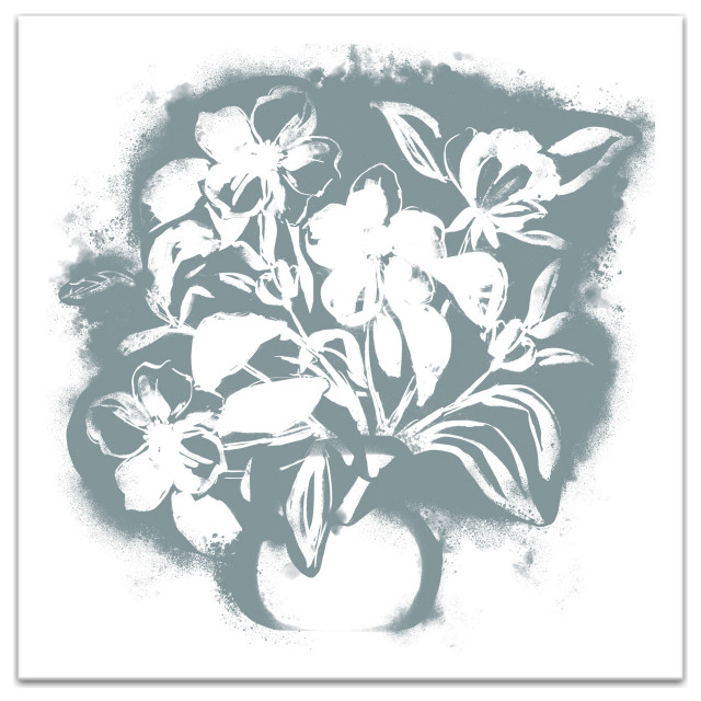 Blue Spray Paint Floral 30"x30" Canvas Wall Art, 30x30 Contemporary