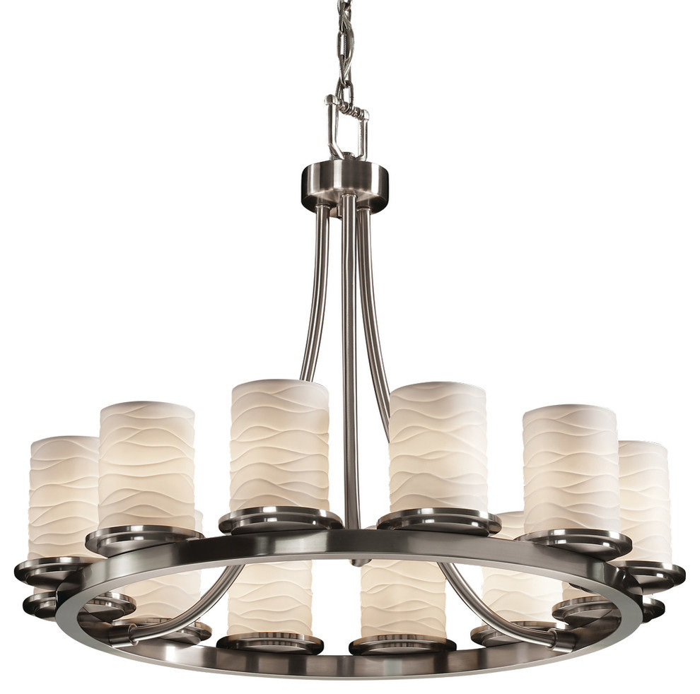 Limoges Dakota Ring Chandelier, Cylinder With Flat Rim With Waves Shade