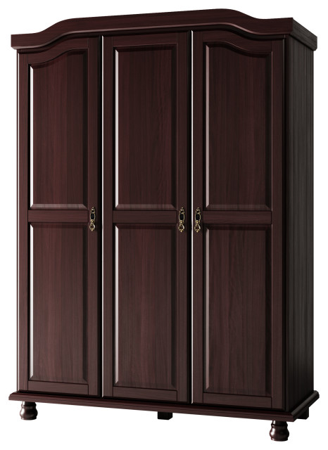 100% Solid Wood Kyle 3-Door Wardrobe, Java