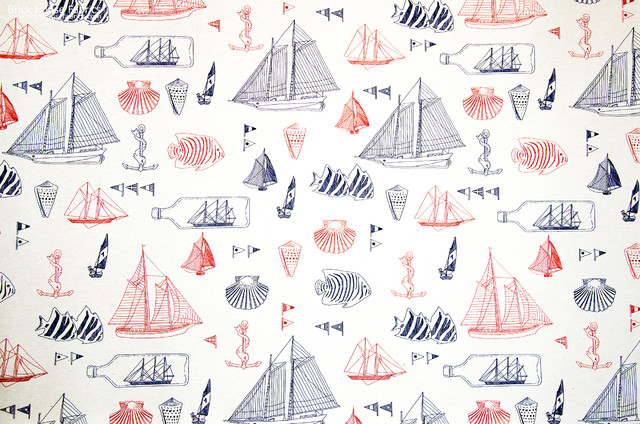 Nautical fabric ship in bottle anchor sail boat beach