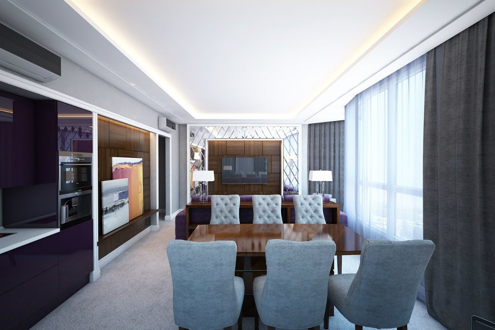 гостиная совмещенная с кухней и столовой