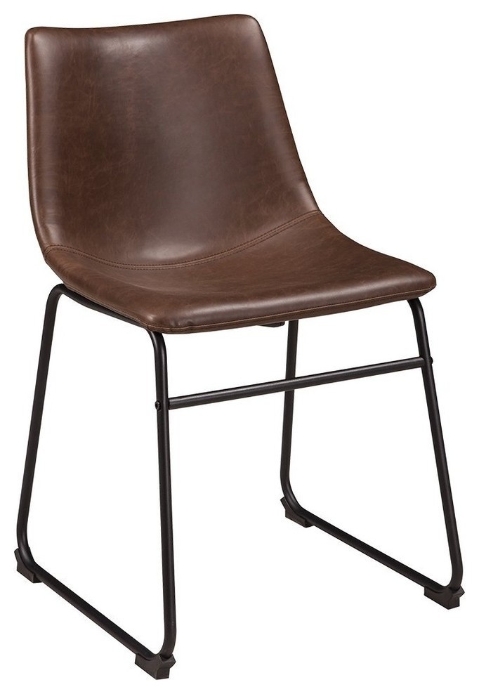 Set Of 2 Dining Side Chairs In Brown, Black Slope Leather Dining Chair