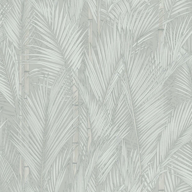 Gray Swaying Fronds Peel & Stick Wallpaper Traditional Wallpaper