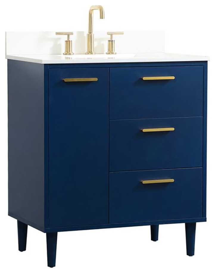 Elegant Decor Baldwin 30" Solid Wood Bathroom Vanity with Backsplash in