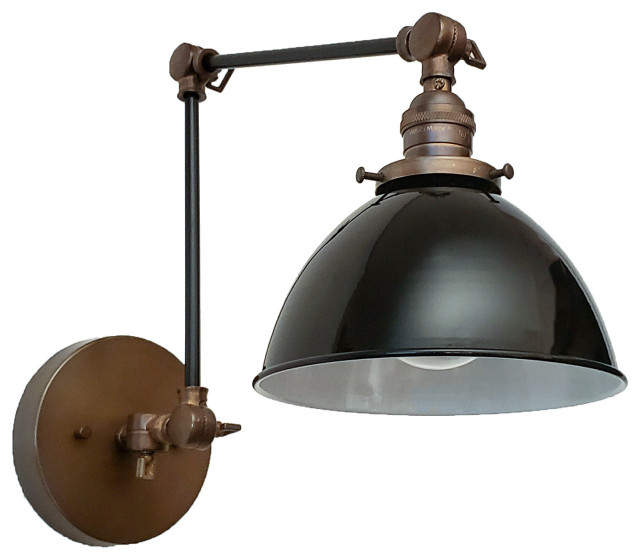 Swing Arm Adjustable Wall Light, Industrial Sconce, Black & Gold, Mid