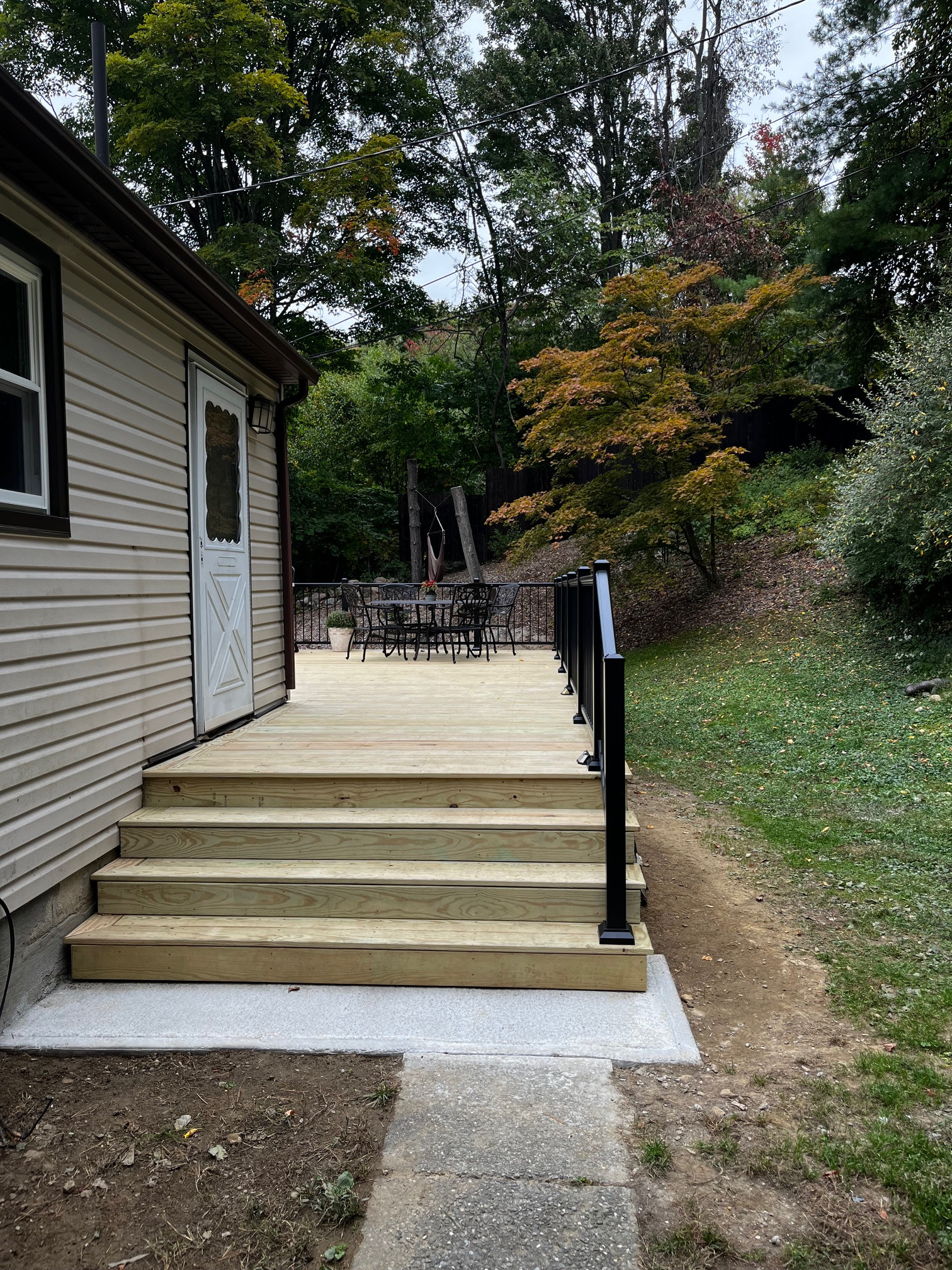 Large pressure treated wood deck