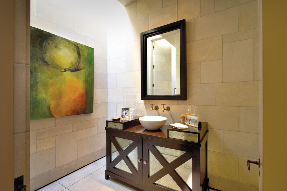 This is an example of a contemporary powder room in Orange County.