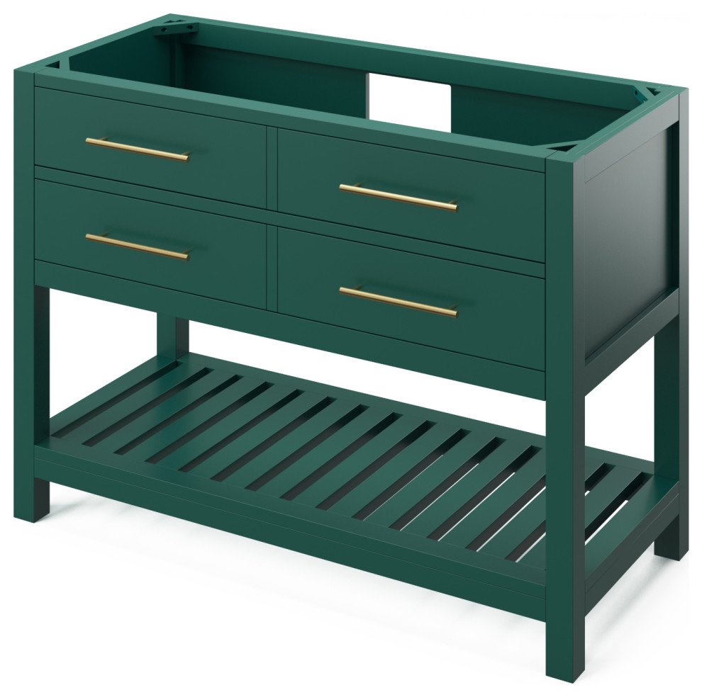 48" Forest Green Wavecrest Vanity, White Carrara Marble Vanity Top Contemporary Bathroom