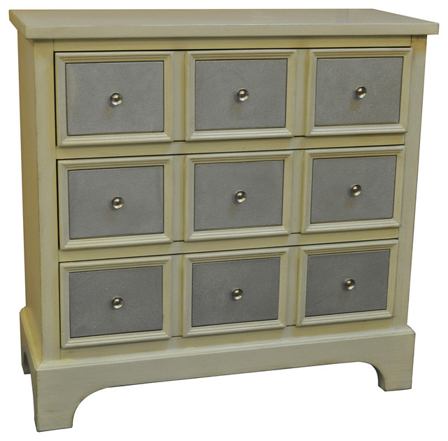 Copley White/Antique Silver Finish Three Drawer Chest 33.5" Tall