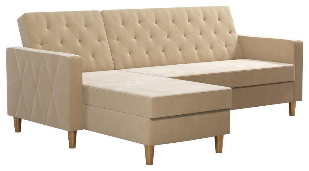 Unique Sectional Futon Sofa, Reversible Design With Diamond Tufting