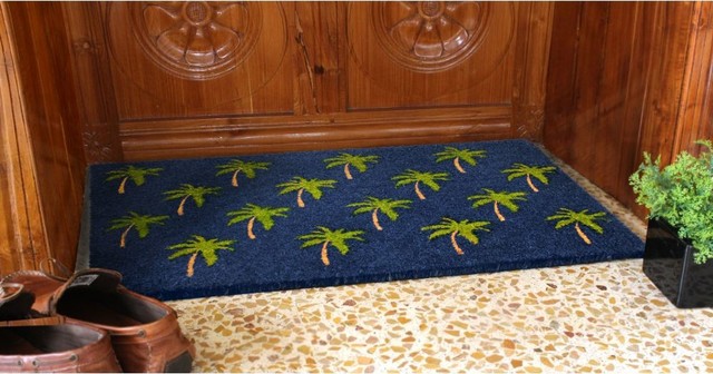 Blue Machine Tufted Palm Tree Graphic Coir Doormat 18 X30