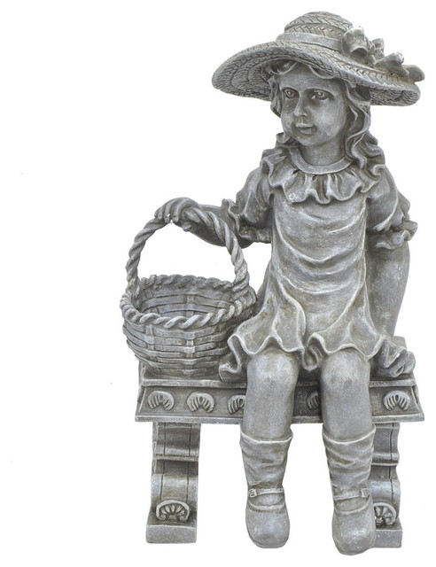 Three Hands Girl on Bench Statue, Gray