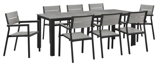 Modern Urban Contemporary Set Of 9 Outdoor Patio Dining Brown Gray Steel Sets By House Bound Houzz - Modern Patio Dining Chairs White