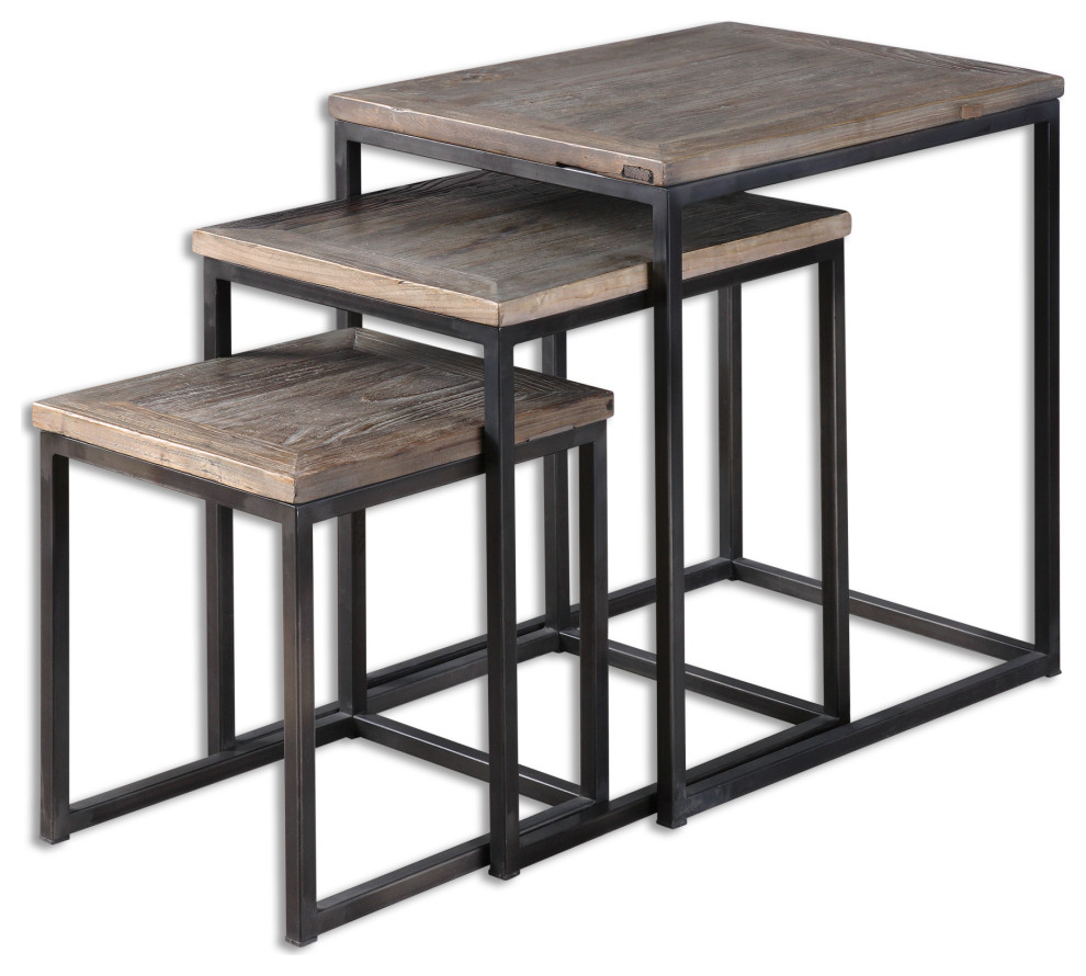 Uttermost Bomani Wood Nesting Tables, Set of 3 Industrial Coffee