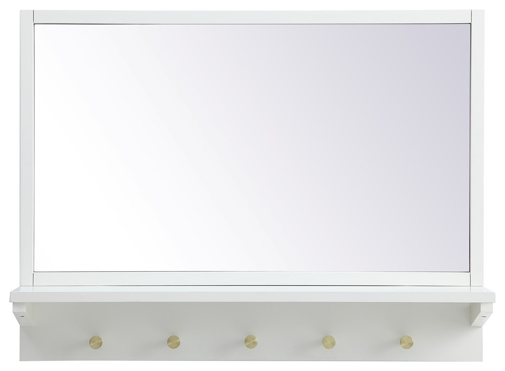 Entryway Mirror With Shelf 28 Inch X 21 Inch In White Transitional