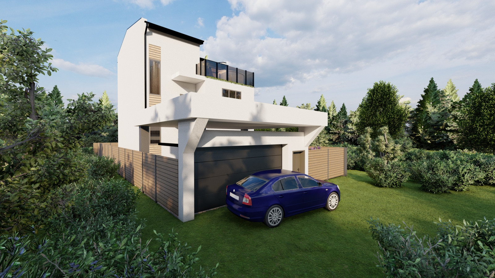 Дом в стиле хай-тек с эксплуатируемой террасой