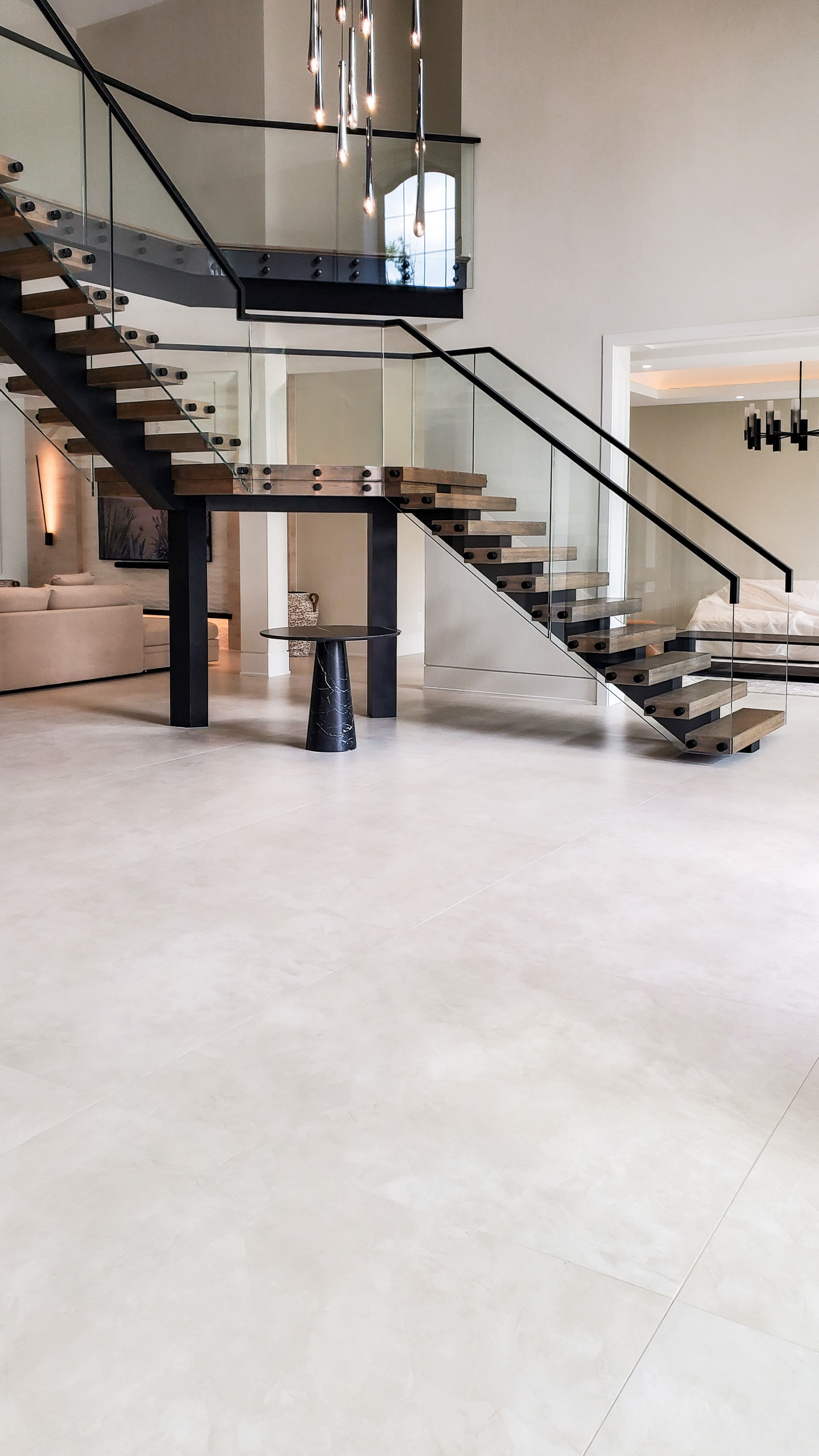 Project #159 | Modern Foyer Stair with Stand-off Glass Railing