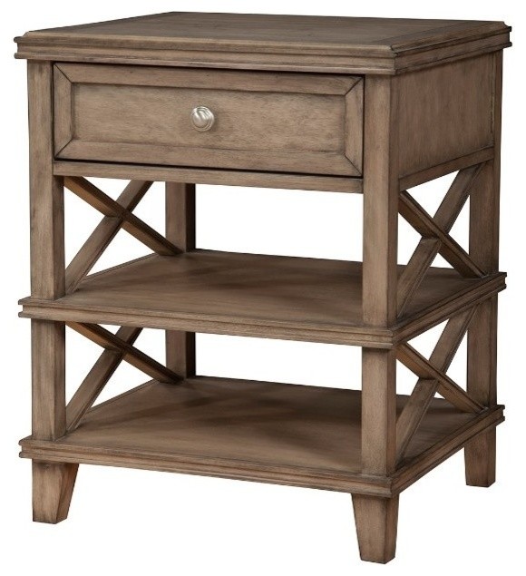 Mahogany Wood Nightstand with 1 Drawer in French Truffle Brown