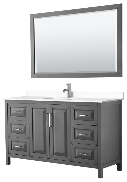 Daria 60, Single Vanity, Dark Gray, White Marble Top, SQ Sink, 58 ...