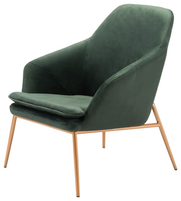 Modern Contemporary Armchair Accent Chair, Green, Velvet Metal, Lounge Lobby - Midcentury 