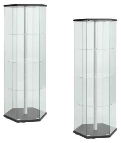 Set Of 2 Hexagon Glass Curio Cabinet, Chapel Hill Sliding Door Curio Cabinet In Gray