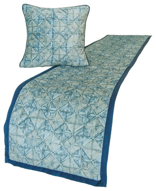 Blue Suede King 90"x18" Bed Runner, Indigo, Printed and Quilted Indigo Centric