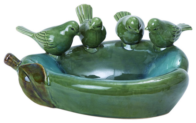 Unique Design Pear Shaped Ceramic Bird Basin in Green Finish