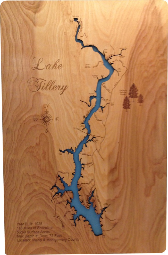 Lake Tillery, North CarolinaWood Lake Map, Medium Contemporary Wall Accents by PhD's Houzz