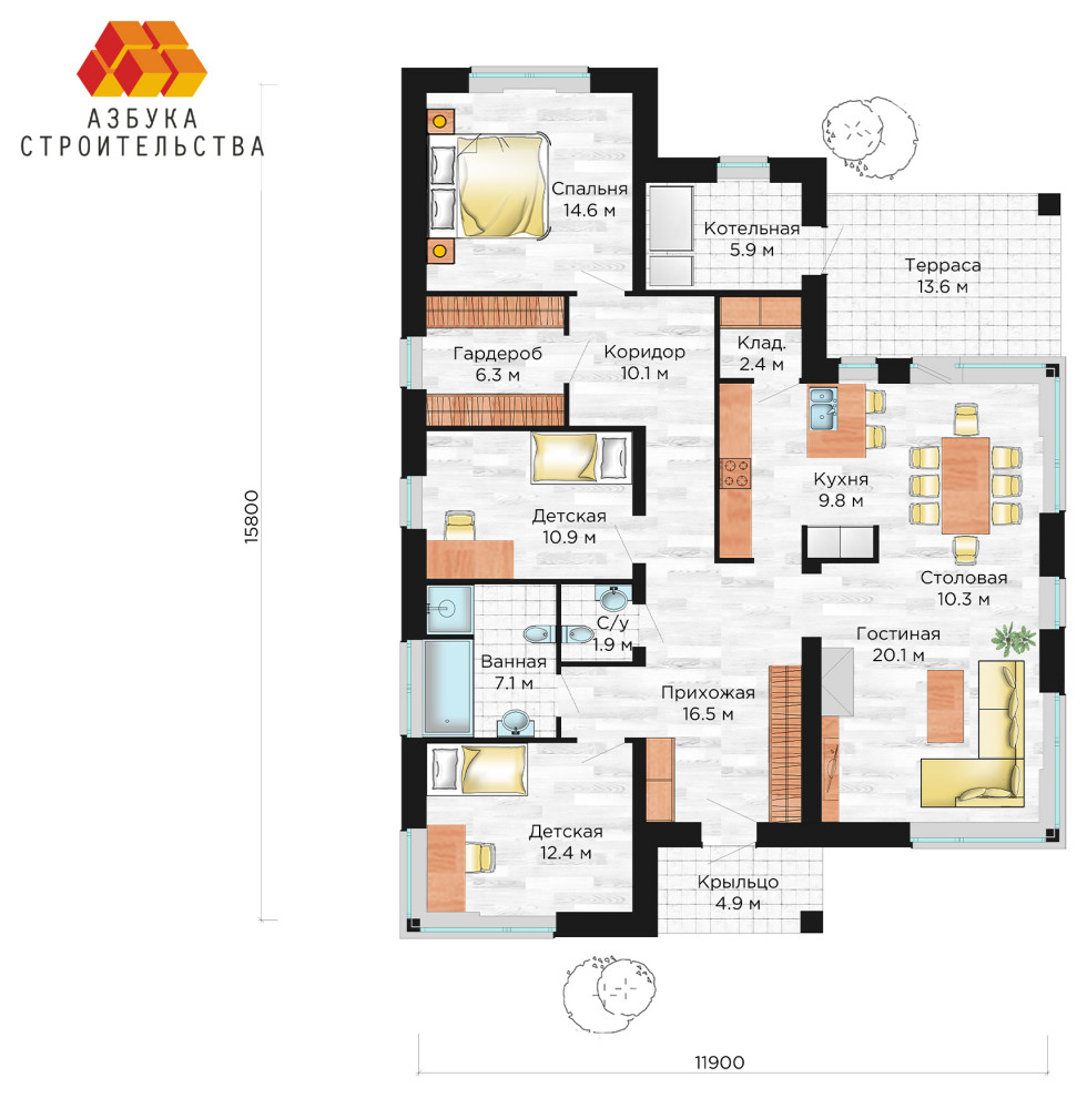 Одноэтажный проект дома АБ-134